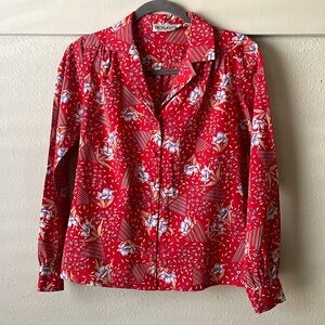 Vintage Chaus red floral print long sleeve button down blouse